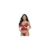 Ensemble lingerie trois pièces en dentelle rouge imprimée de cœurs 